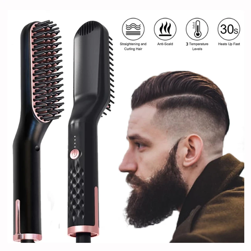 Мужской выпрямитель для бороды горячий нагрев расческа выпрямления волос щетка