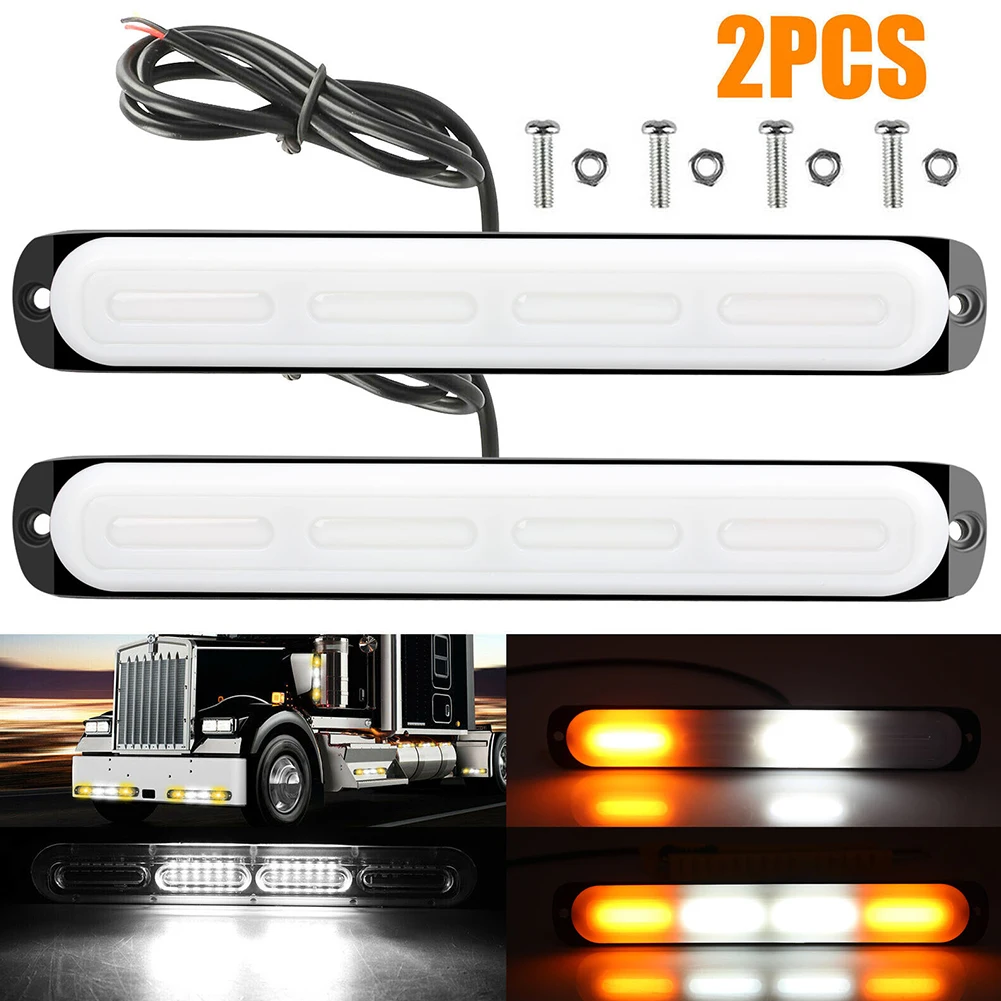 

Light Guide 24LED Flashing Light Ultra-thin Side Light 12-24V Truck Door Light Warning Light Yellow+white ABS+Aviation Aluminum