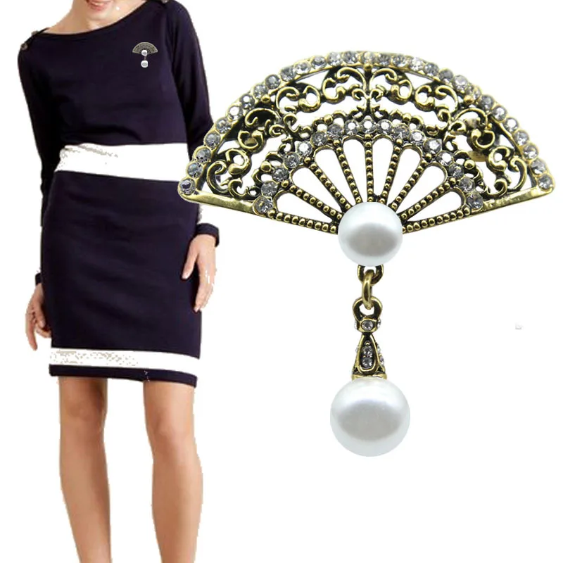 KingDeng Китайский Вентилятор Горный Хрусталь Брошь Жемчужина Ретро Модные Женские