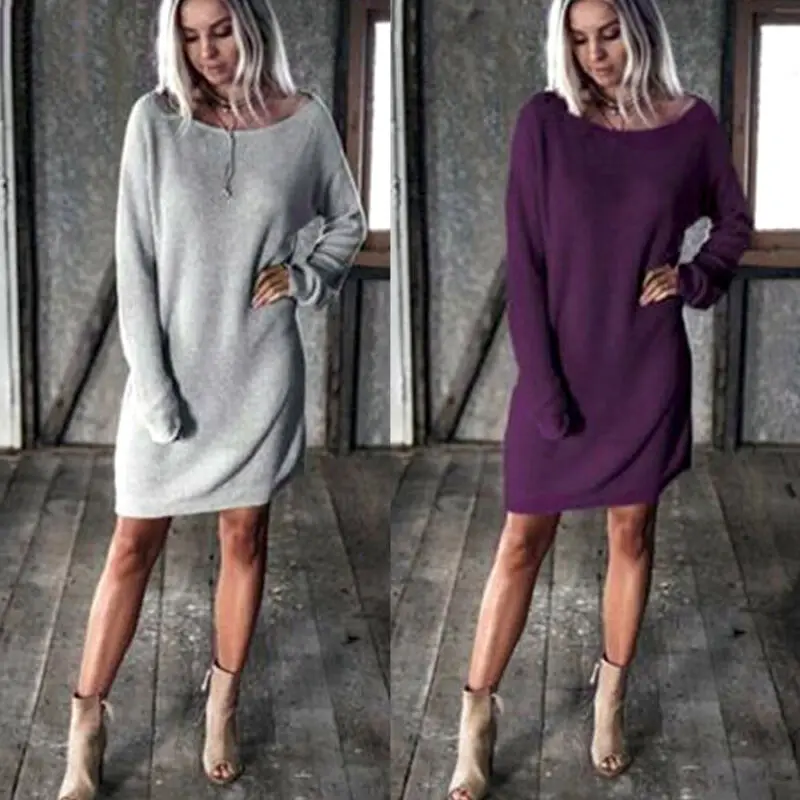 Платье-Свитер женское с длинным рукавом и круглым вырезом | Женская одежда