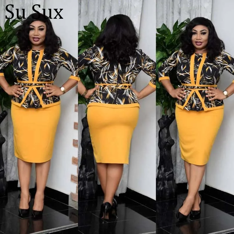 

Office Lady Skirt Sets African Dresses For Women Dashiki Print High Waist Top and Pencil Skirt Suits Outfits African Clothes