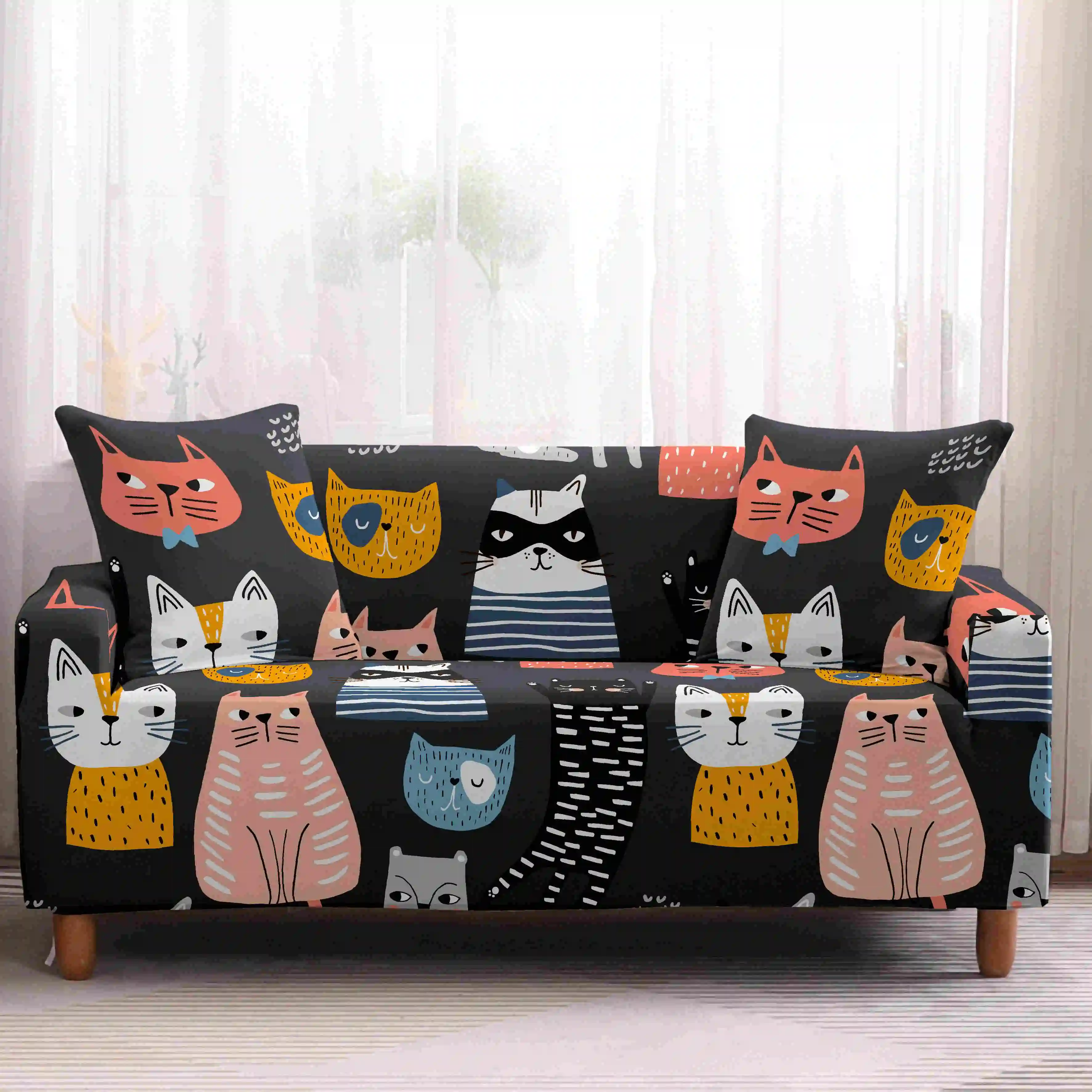 Домашний чехол для дивана из полиэстера с милым рисунком кошек секционного 1/2/3/4