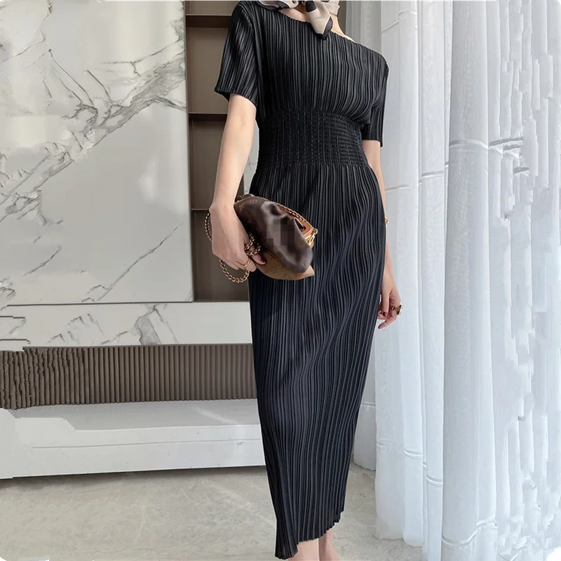 

2021 New Fashion Summer Dress Women's Short Sleeve High Waist Slim Bodycon Midi Dresses Female Clothes