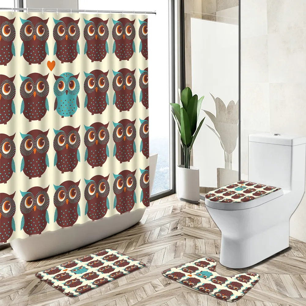 С милой совой душ Шторы животные из мультфильмов лиса цветок лист Нескользящая