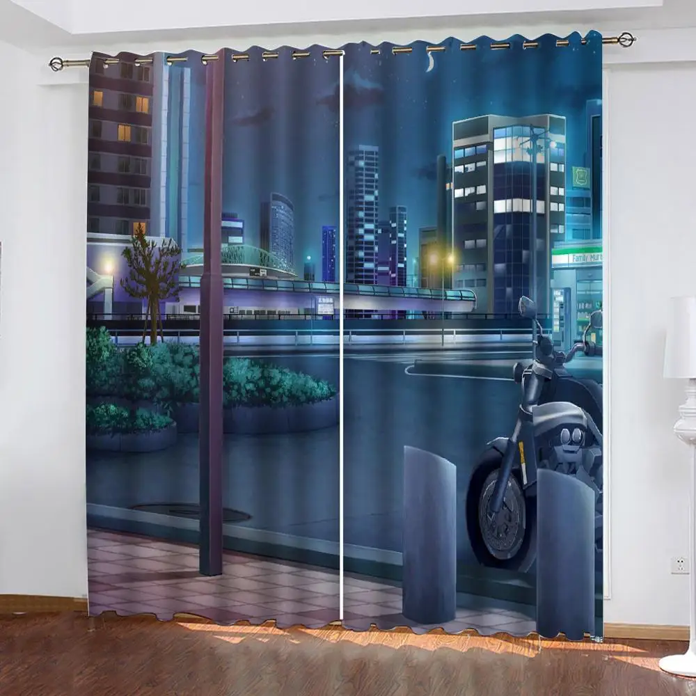 Пользовательские занавески с изображением города черный ночью осенний вид на