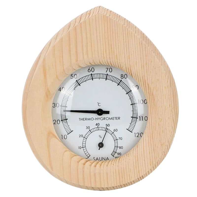 Sauna Room Accessories Wooden Temperature and Humidity Meter Dry Steam Solid Wood Display Water Drop Shape | Инструменты