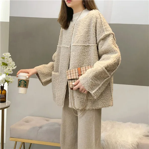 D00771 khaki Элегантное шерстяное пальто из искусственного меха женская мода осень зима теплая мягкая меховая куртка женская плюшевая верхняя одежда с карманами - Цвет: D00771 khaki