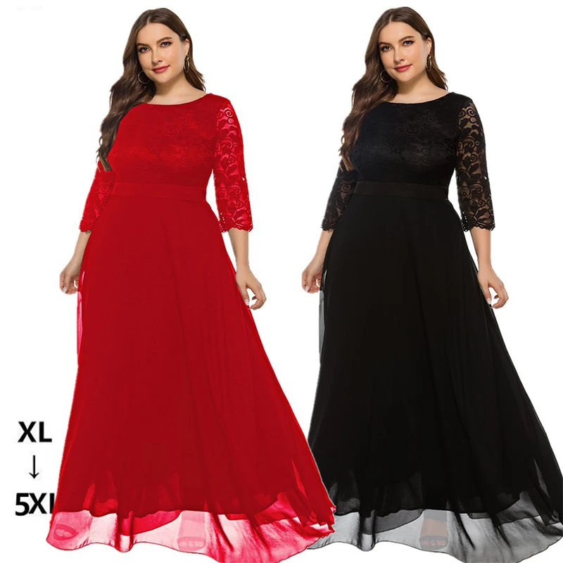 Женское шифоновое вечернее платье Элегантное Длинное кружевное с рукавом 3/4