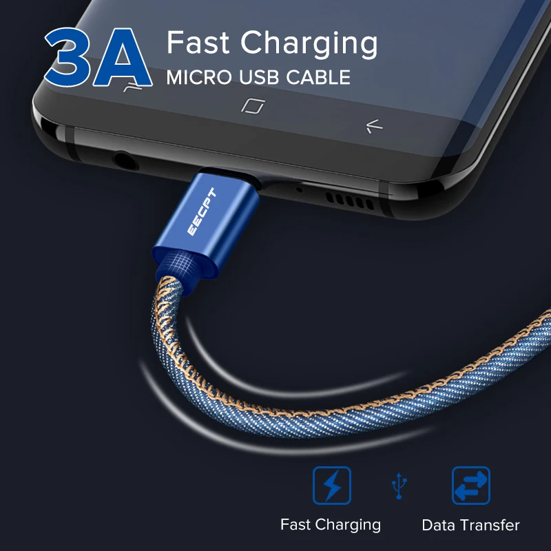 EECPT 3A кабель Micro USB для передачи данных Быстрая зарядка Microusb телефон зарядное