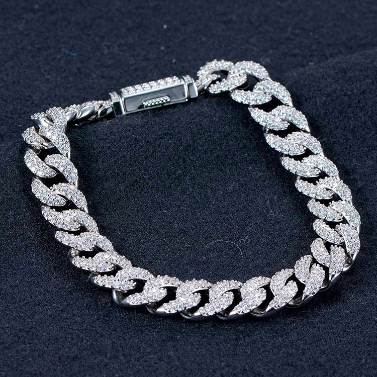 

Custom 10mm Iced Out Cuban Link Chain Bracelet For Women Men Boys Hip Hop Jewelry Wholesale