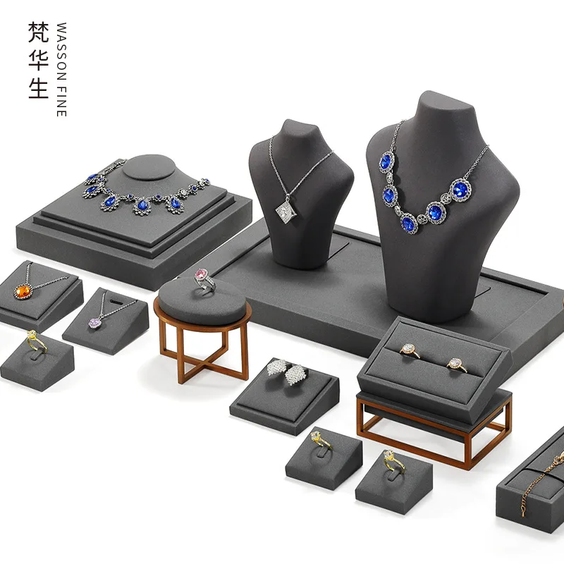 Caijing Leather Metal Jewelry Display Stand Ring Hanging Earring Necklace Jewelry Display Props Window Decoration Set