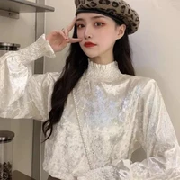 woman tshirts korean fashion 2021 spring korea chic tops blusas flare sleeve sweet girls lady shirts black ruffled women blouses
