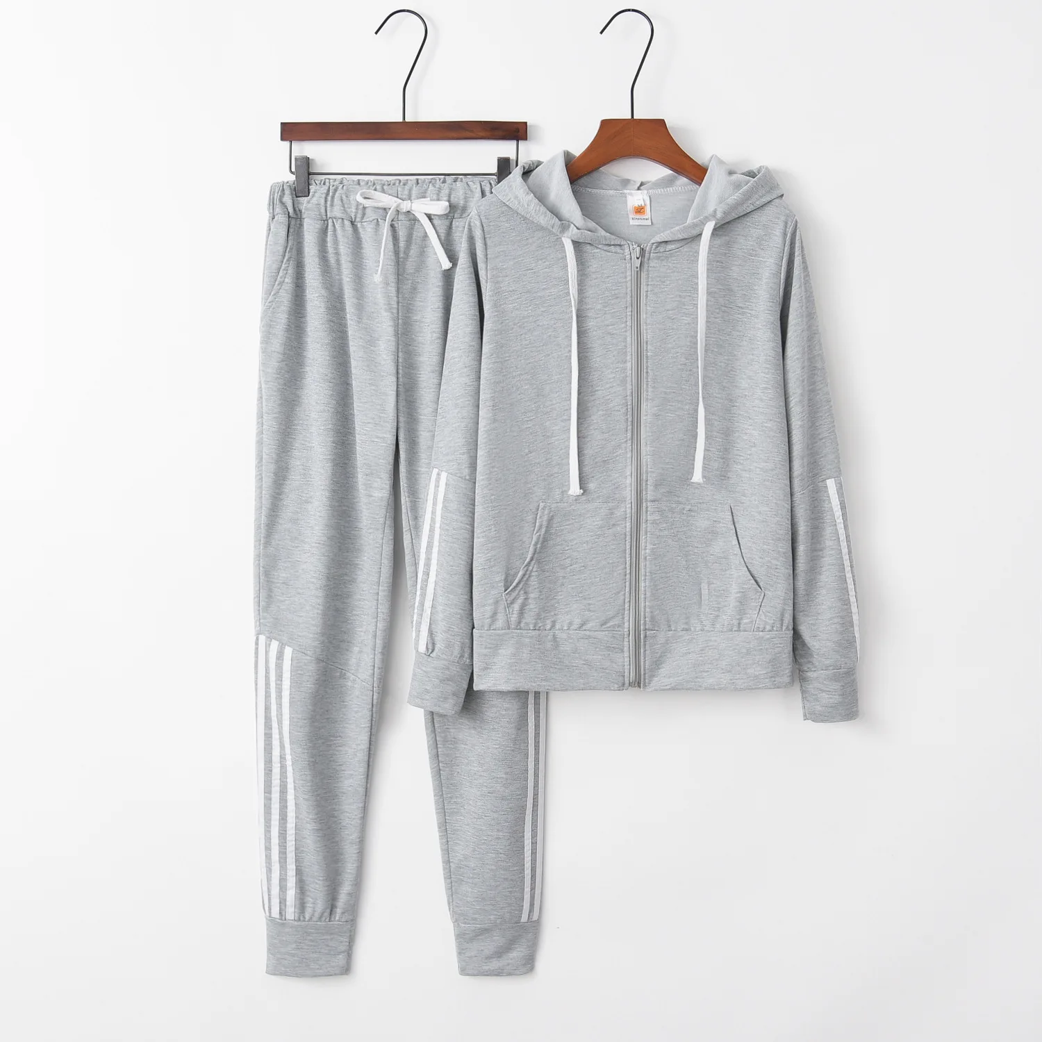 

Donsignet Fashion Women's Suit New Spring Autumn Hooded Collar Pullover Striped Long-sleeved Sweater Trousers Two-piece Suit