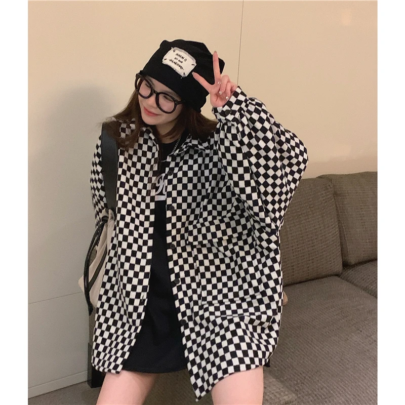 

Women's high quality casual office coat loose grated plaid shirt 2021 autumn and winter fashion high quality clothing