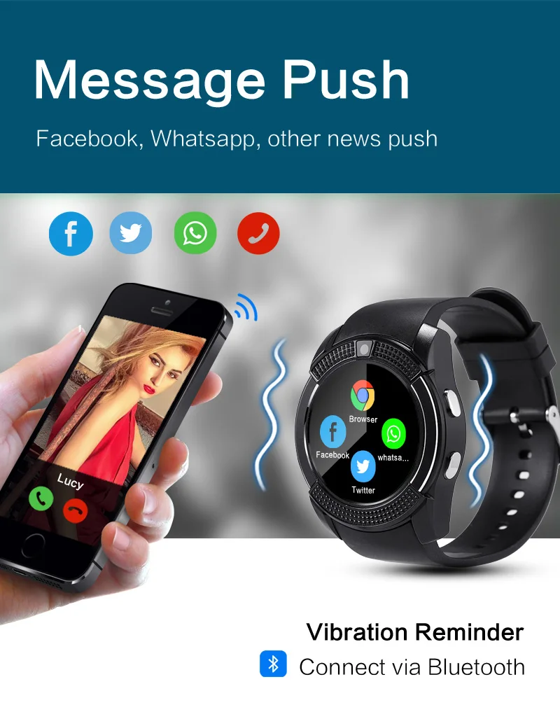 

V8 Dial Call Smart Watch Men Women Bluetooth Music Watch Smart Bracelet Message Push Support SIM TF Card Sport Runing Watch Relo