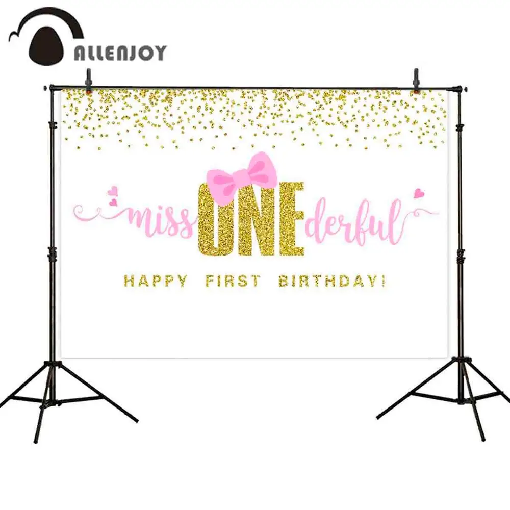 Фотофон Allenjoy фоны первый день рождения onederful miss девочка золотой лук маленькая