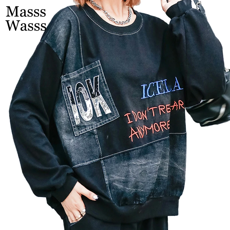 

Masss Wasss Briish Style Black Vintage Printed Tee Shirt 2021 Women Loose Casual Tops Female Long Sleeve Tshirt Harajuku Clothes