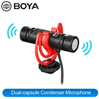 boya by mm1 pro dual head microphone for smartphone vlog pc live streaming on dslr slr camera shotgun video interview mic
