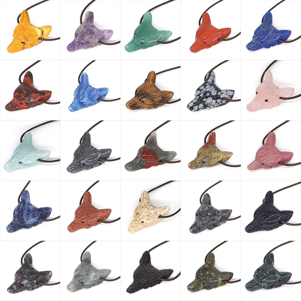 1.4&quot Wolf Head Figurine Pendant Natural Gemstone Crystal Stone Hand Carving Reiki Healing Quartz Necklace Belief Gift 1pc - купить по