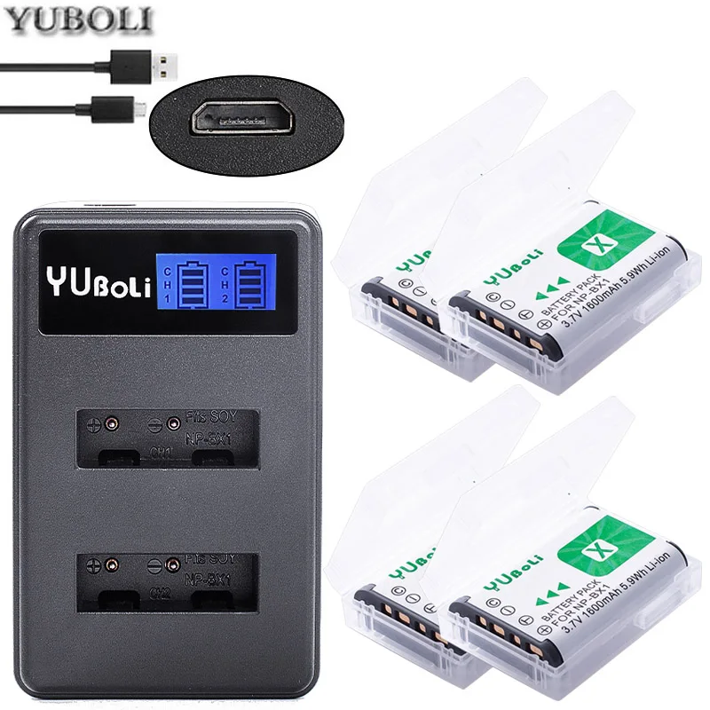 4x NP-BX1 NP BX1 батарея NPBX1+ двойной bateria зарядное устройство для sony NP-BX1 HDR-AS200v AS20 AS15 AS100V DSC-RX100 X1000V WX350 RX1 - Цвет: charger and 4battery