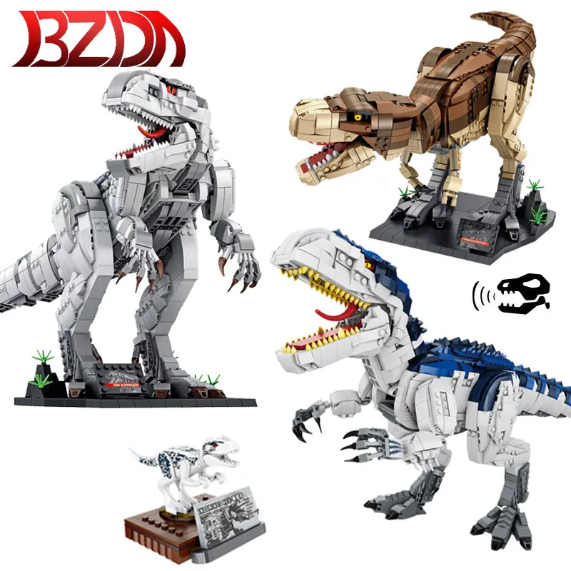 

BZDA Jurassic Dinosaur World Indominus Rex Dinosaur Toys Building Blocks With sound simulation function Brick Christmas Gift Toy