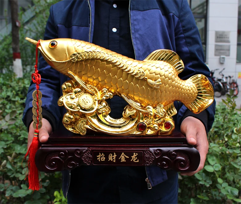 

LARGE TOP COOL HOME OFFICE COMPANY SHOP TOP COOL TALISMAN MONEY DRAWING FORTUNE AROWANA GOLDEN FISH FENG SHUI DECORATIVE STATUE
