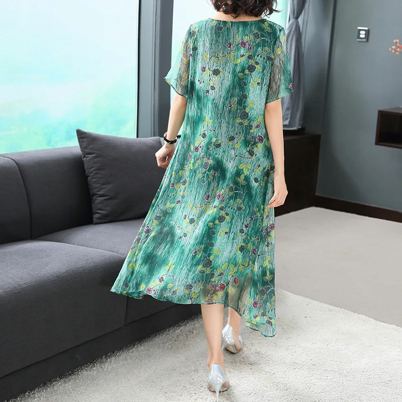

summer new loose retro fashion short-sleeved green dress female plus size M-3XLhigh quality elegant and Comfortable vestidos