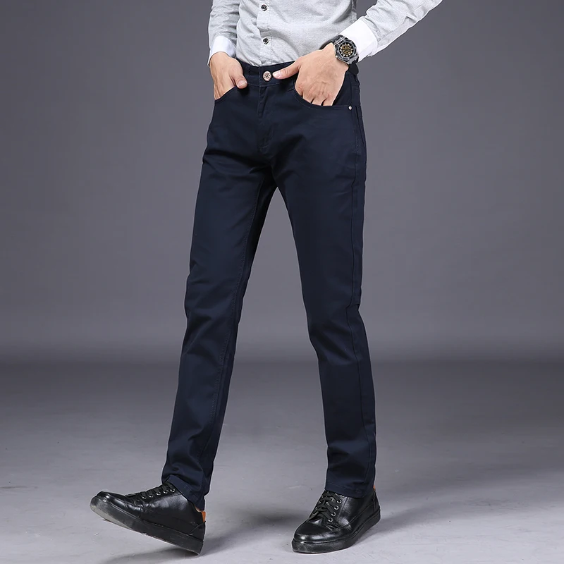 Брюки мужские повседневные хлопковые эластичные облегающие прямые штаны