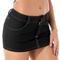 womens ladies low waist jean mini skirt streetwear clubwear casual zipper fly denim miniskirt with pockets