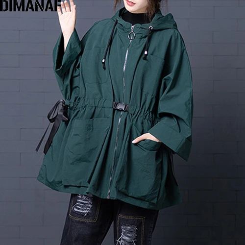 JJJ92002CN-green DIMANAF, Женская куртка-бомбер, пальто, большой размер,, Осень-зима, винтажная женская верхняя одежда, свободная, большой размер, длинный рукав, одежда с капюшоном - Цвет: JJJ92002CN-green