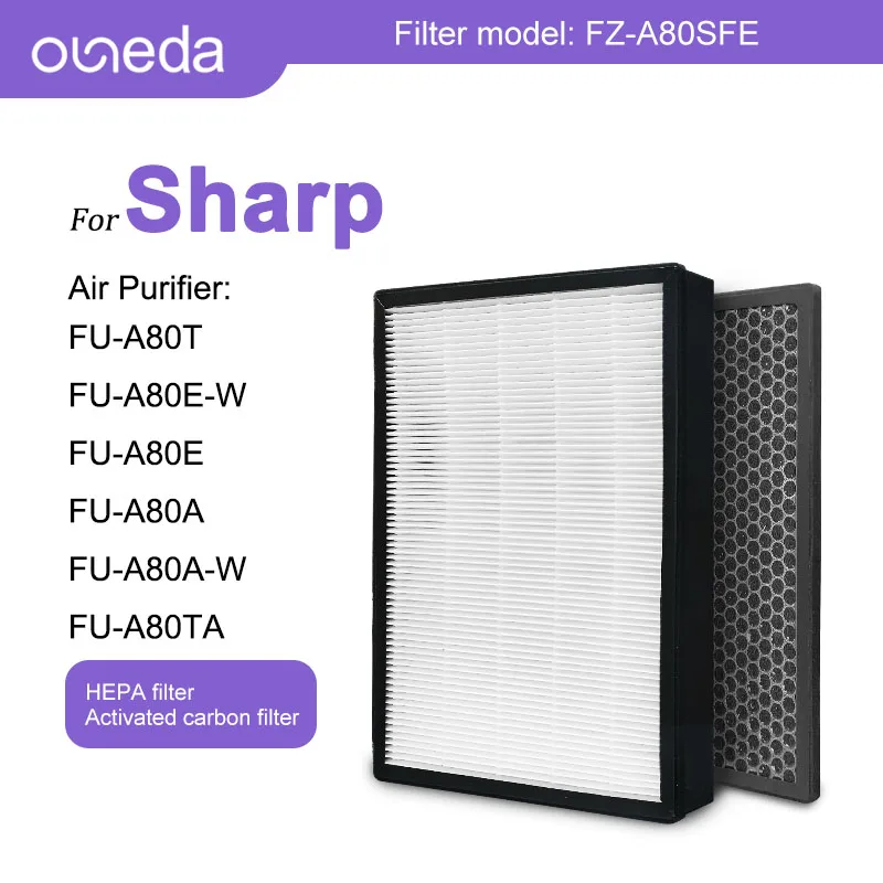 

2 PCS for Sharp Air purifier FU-A80T FU-A80E-W FU-A80E FU-A80A FU-A80A-W FU-A80TA Hepa Filter H13 Filter Charcoal FZ-A80SFE