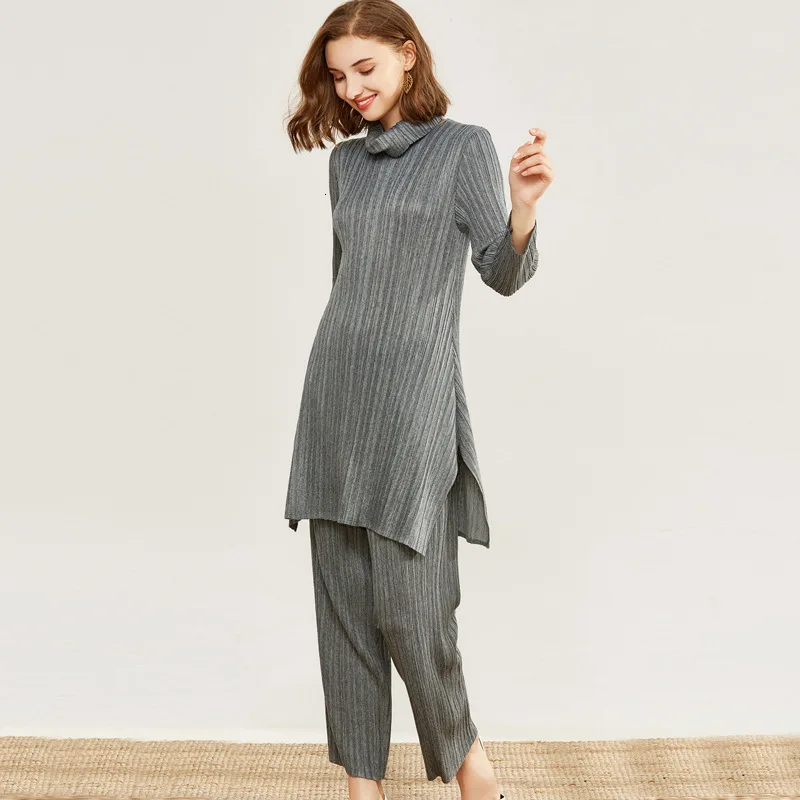 [LANMREM] 2020 зима новый шарф воротник сплошной цвет длинный рукав сплит Футболка