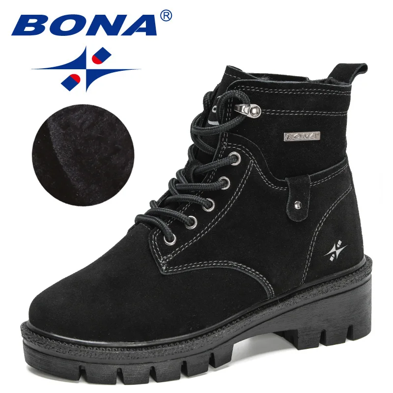 

BONA 2022 New Designers Winter Plush Suede All-match High Top Boots Students Thick-soled Warm Snow Ankle Boots Women Footwear