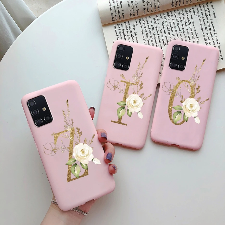 Фото Чехол-накладка для Samsung Galaxy A71, A51, A715F, A515F, A 71, 51, силиконовый, ТПУ, с милыми буквами №2