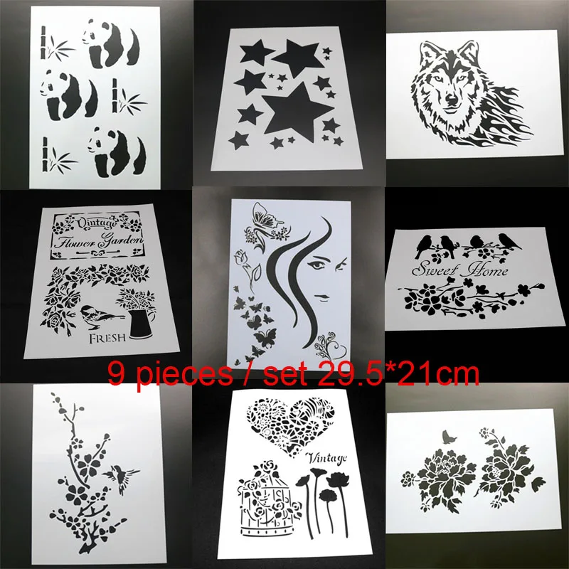 

9pcs Stencil Coloring Embossing Beauty People DIY Scrapbook Diary Stamp Album Decorative Paper Card Painting Template Reusable