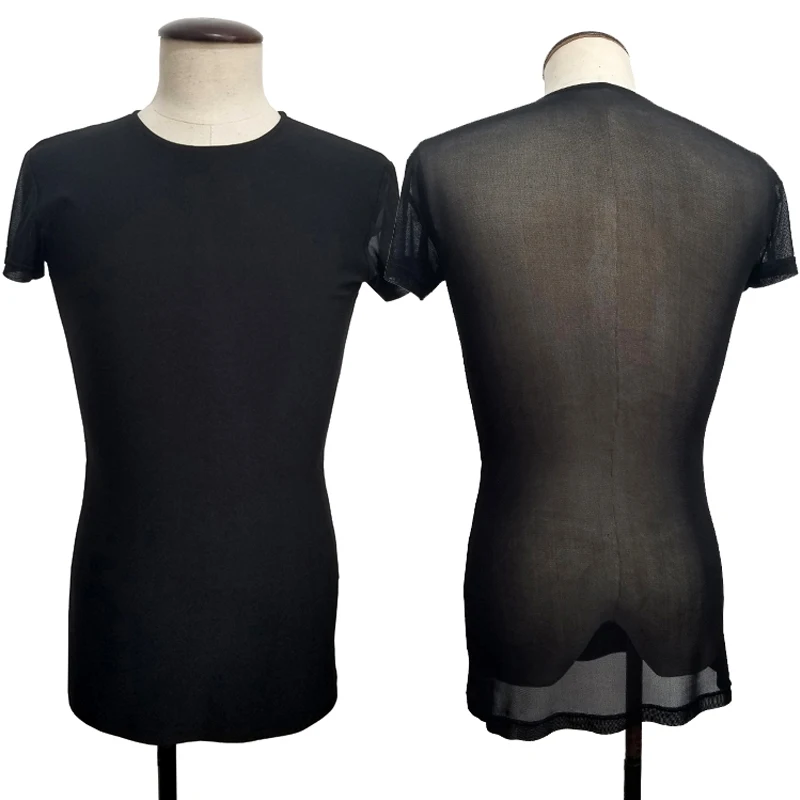 Рубашки для латиноамериканских танцев мужские сетчатые топы с круглым вырезом и