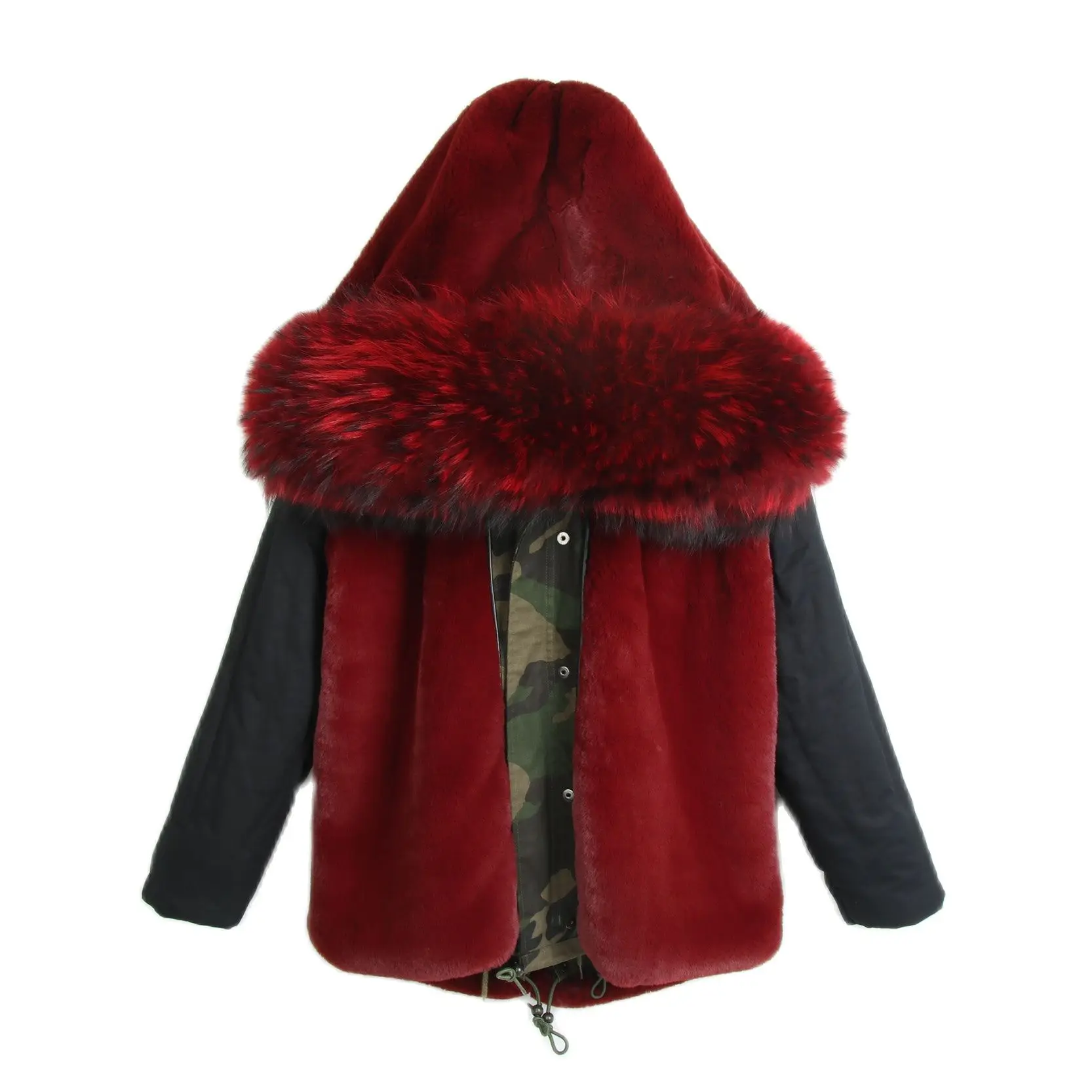 Новая дизайнерская камуфляжная короткая парка винно-красное пальто с подкладкой