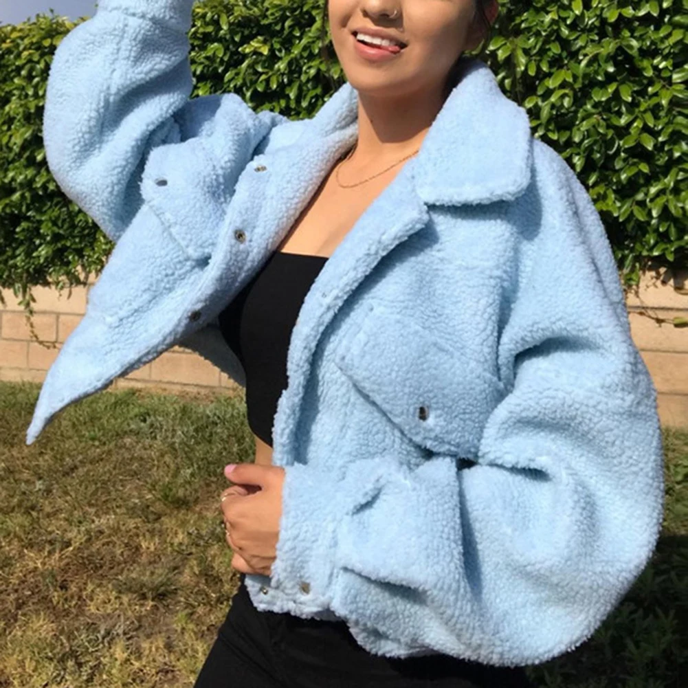 

Fashion Lamb Wool Autumn Winter Coat Women Jacket Fleece Shaggy Warm Cropped Jackets Overcoat Single Breasted Outwear
