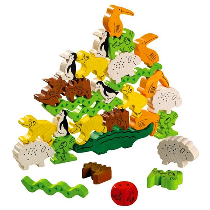 Деревянные блоки Монтессори для детей гигантские игры в виде животных Дженга