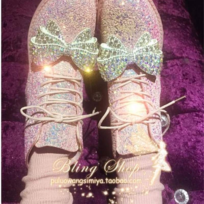 New sequins female Martin boots sweet ins rhinestones bow European station fashion women's ankle | Обувь