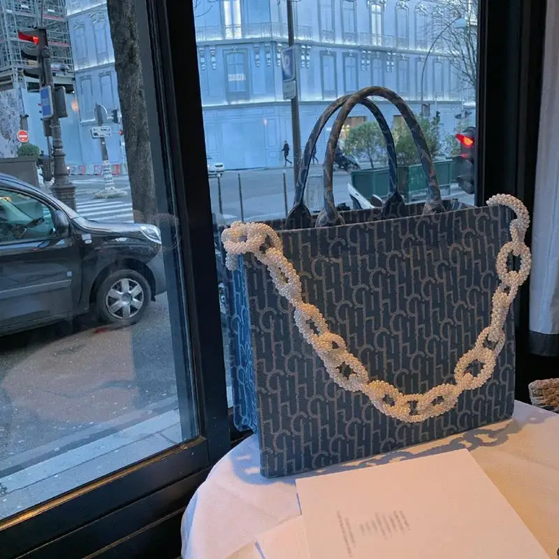 Сумка-тоут женская из денима вместительная сумочка для покупок с принтом на