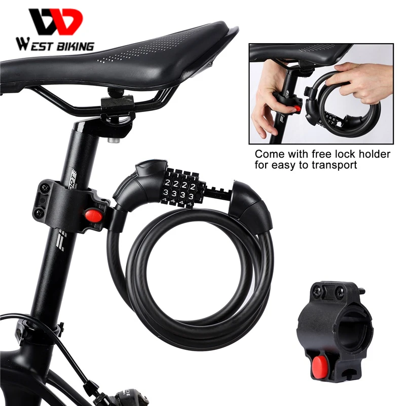 WEST BIKING велосипедный тросовый замок 4-значный пароль с светильник кой