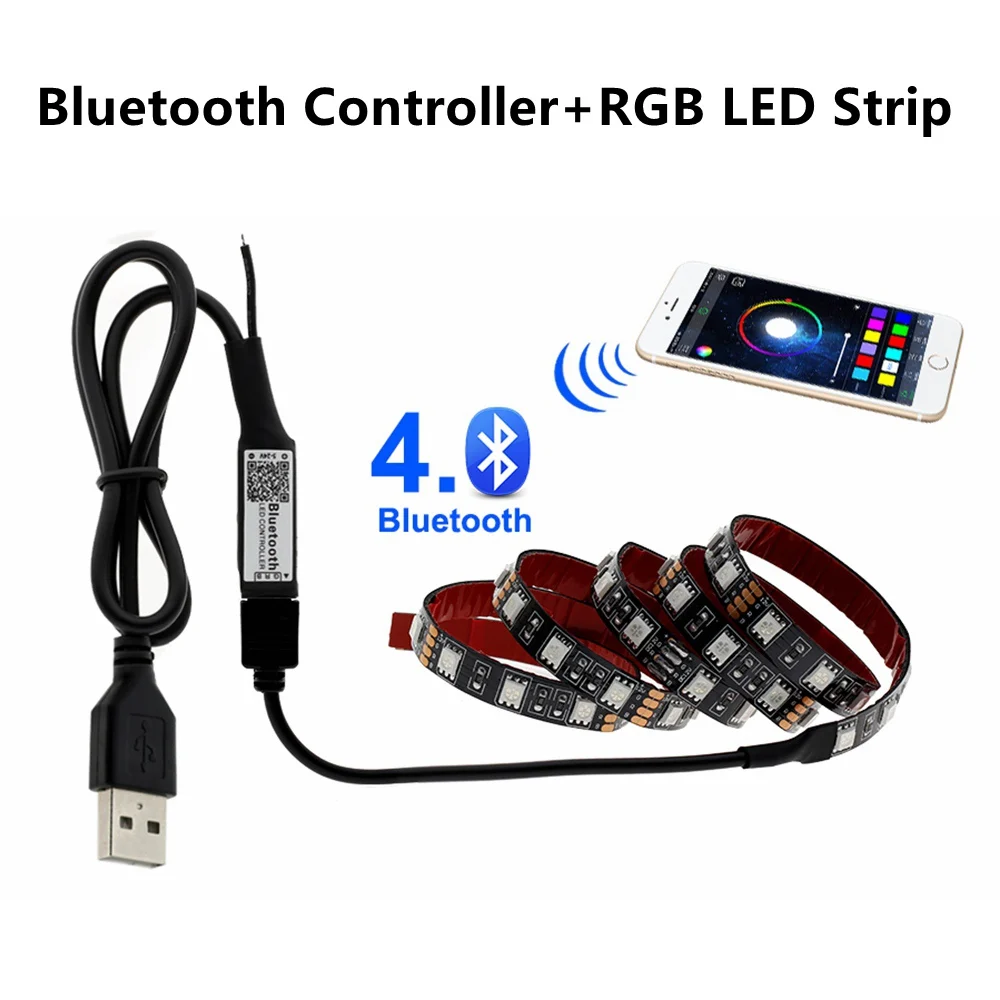 Bluetooth Controller USB Светодиодные ленты 5V SMD5050 изменяемый RGB светодиодный ТВ фон светильник ing 50 см 1 м 2 м 3 м 4 м 5 м набор «сделай сам» гибкий светодиодный светильник - Испускаемый цвет: Bluetooth Controller
