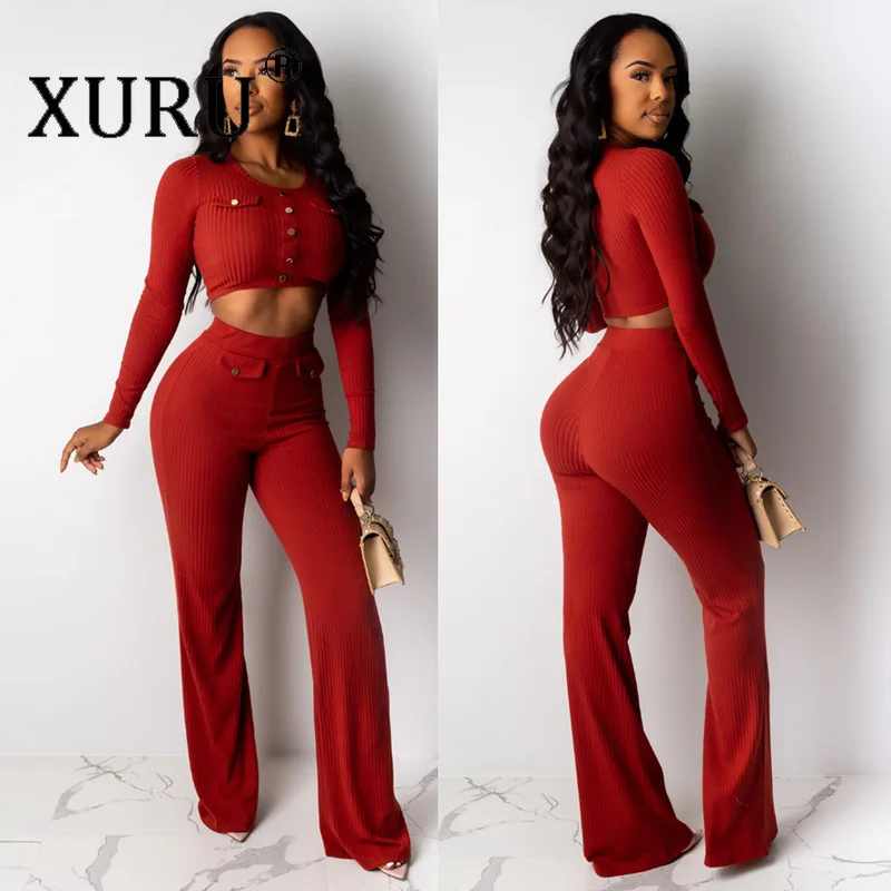 

XURU New Pit Long Sleeve Jumpsuit Two-piece Autumn Women's One-piece Wide-leg Pants Suit