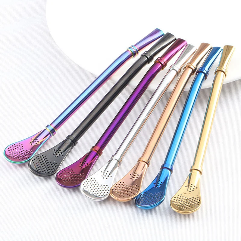 

18CM Stainless Steel Drinking Straw Spoon Tea Filter Yerba Mate Tea Straws Reusable Straw Washable Bar Accessories Health Spoon