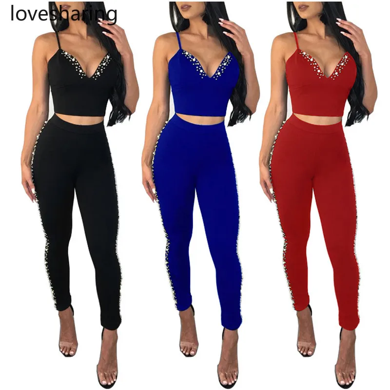 2018 летний женский комплект из двух предметов топ и штаны сексуальный на тонких