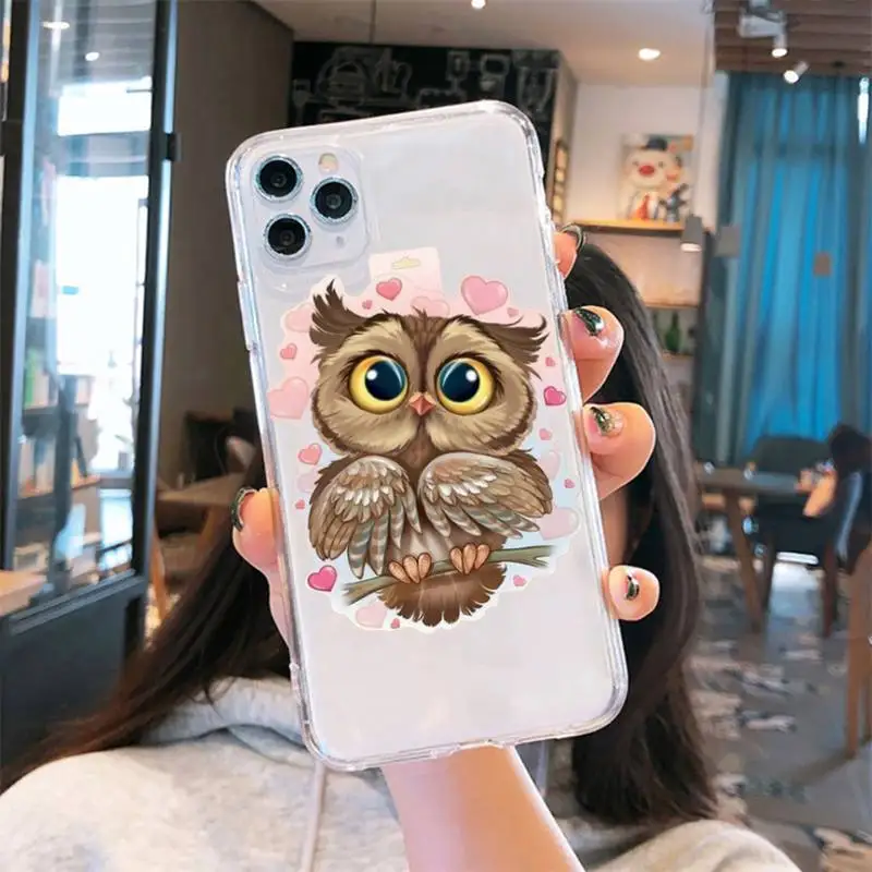 

Cute animal Owl Phone Case Transparent soft For iphone 5 5s 5c se 6 6s 7 8 11 12 plus mini x xs xr pro max