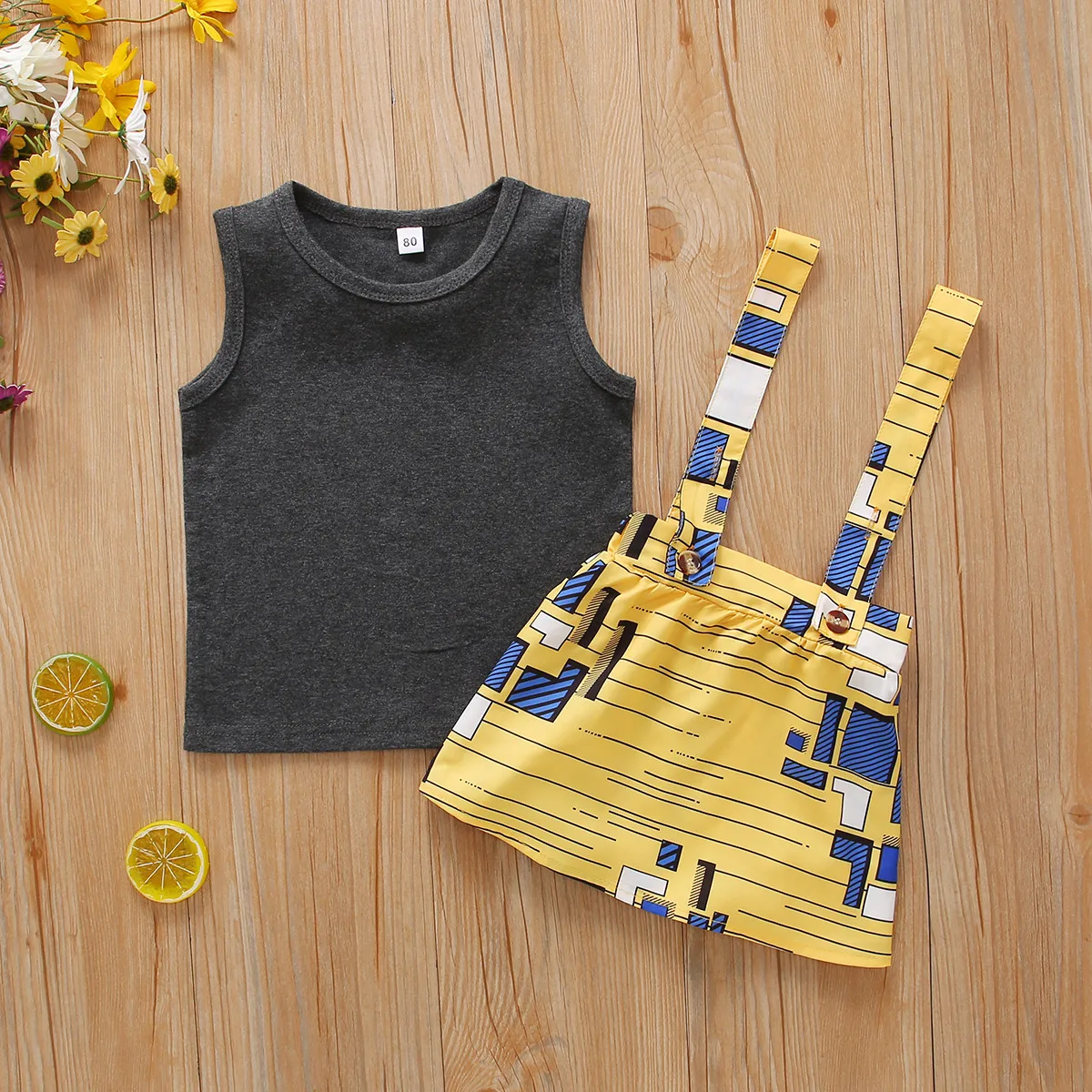 

0-5Y Fashion Toddler Baby Girl Clothing Sleeveless Top Vest+Geometric Print Suspender Skirt 2pcs Summer Outfits Set