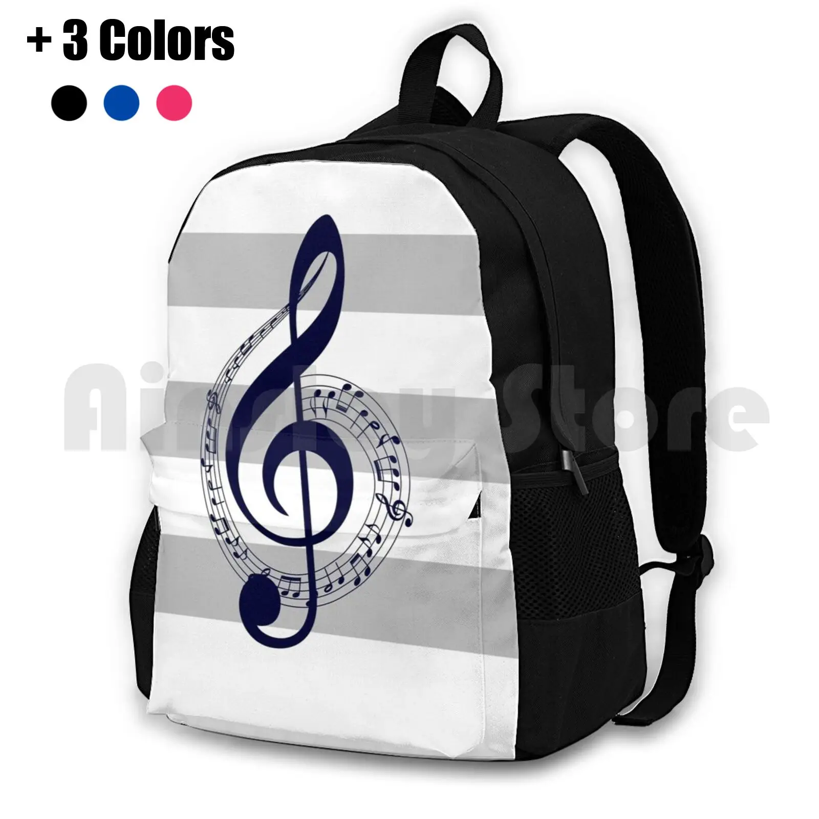 

Navy Blue Music Notes On Silver Gray And White Stripes Outdoor Hiking Backpack Riding Climbing Sports Bag Music Notes Treble