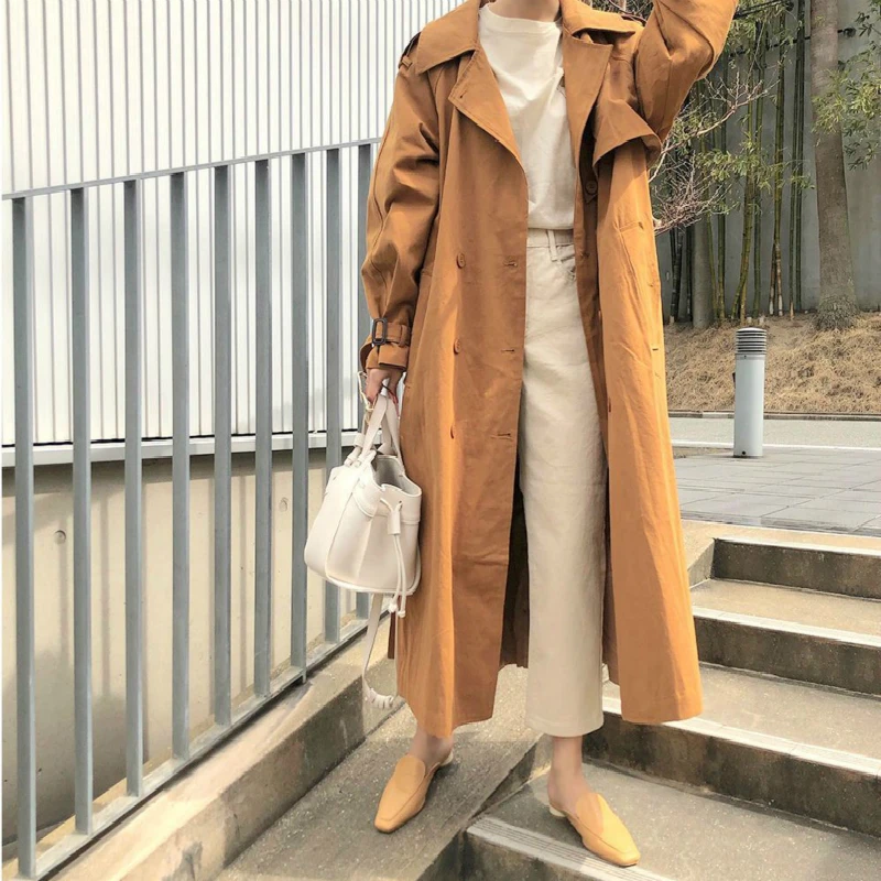 Женский однобортный Тренч с поясом на завязках желтая куртка из 2020 хлопка